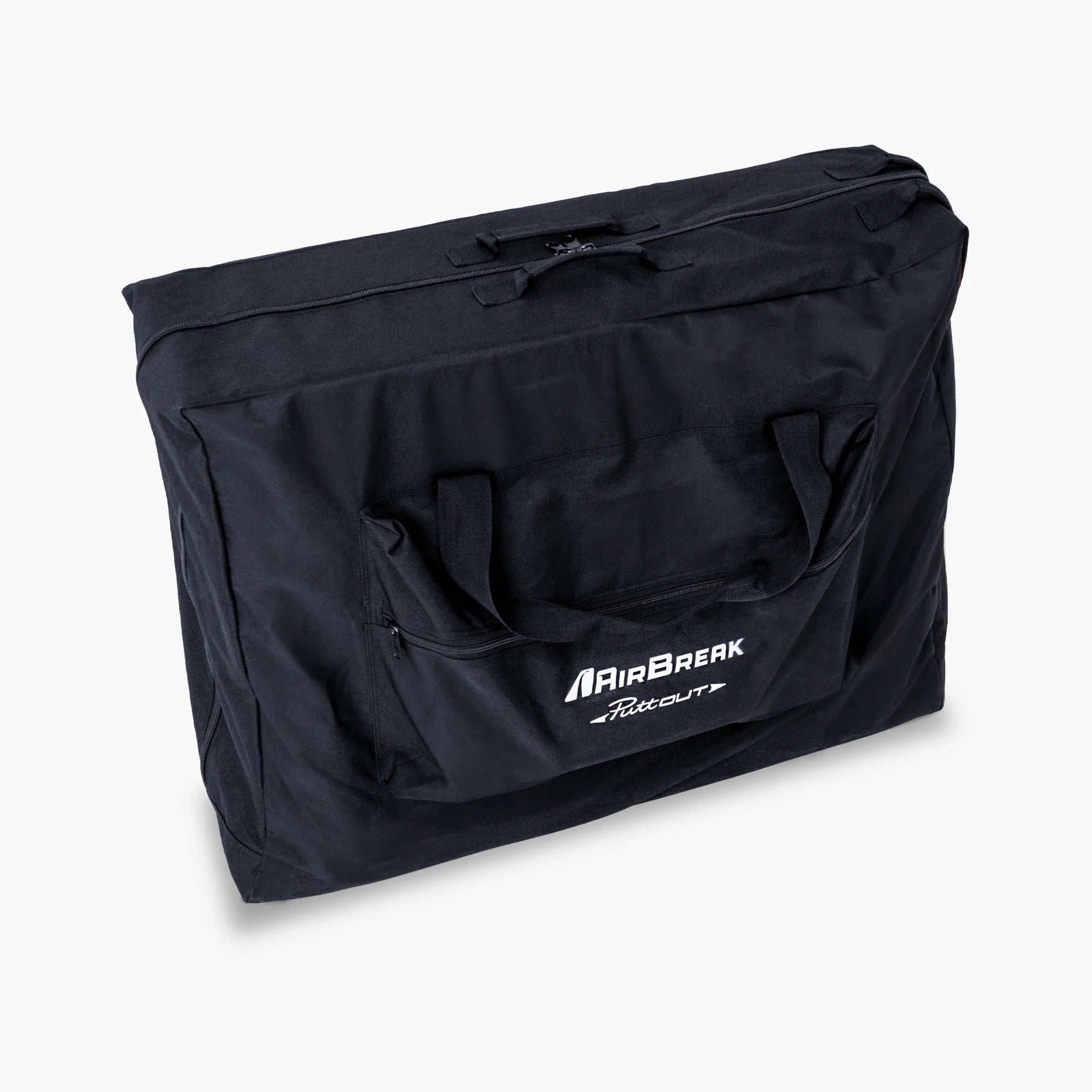 Black AirBreak Wheeled Carry Bag with 'AirBreak' & PuttOUT logo, on white backgroung